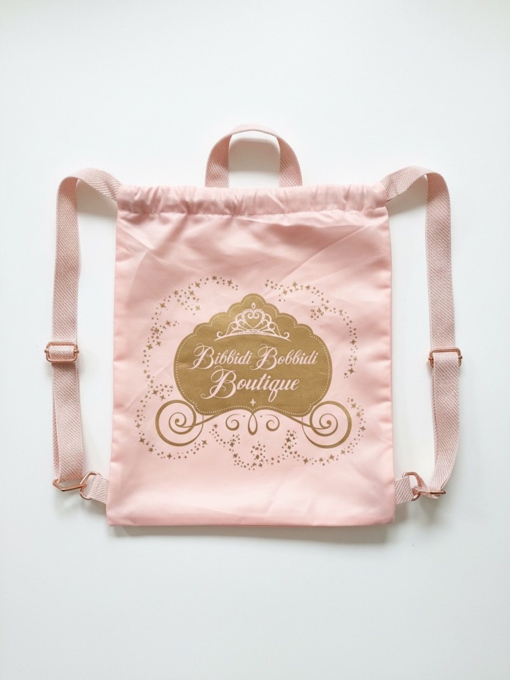 Disney Parks Bippity Boppity Boutique Cinch Bag Glitterstraps RoseGold hardware